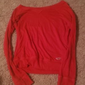 Hollister Red Off The Shoulder Long Sleeve Tee